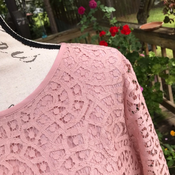 J. Crew Blush Pink Lace Cotton Blend Lined Three Quarter Sleeved Blouse Size 14 - Picture 4 of 10
